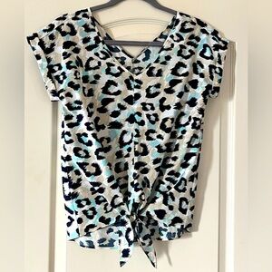 Juicy Couture Short Sleeve Animal Print Oversized Tie Blouse Women’s XS